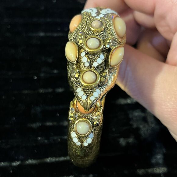 Rare Vintage Barrera Jewel Entrusted Stylized Snake Mouse In Mouth Cuff Bracelet - Picture 2 of 10